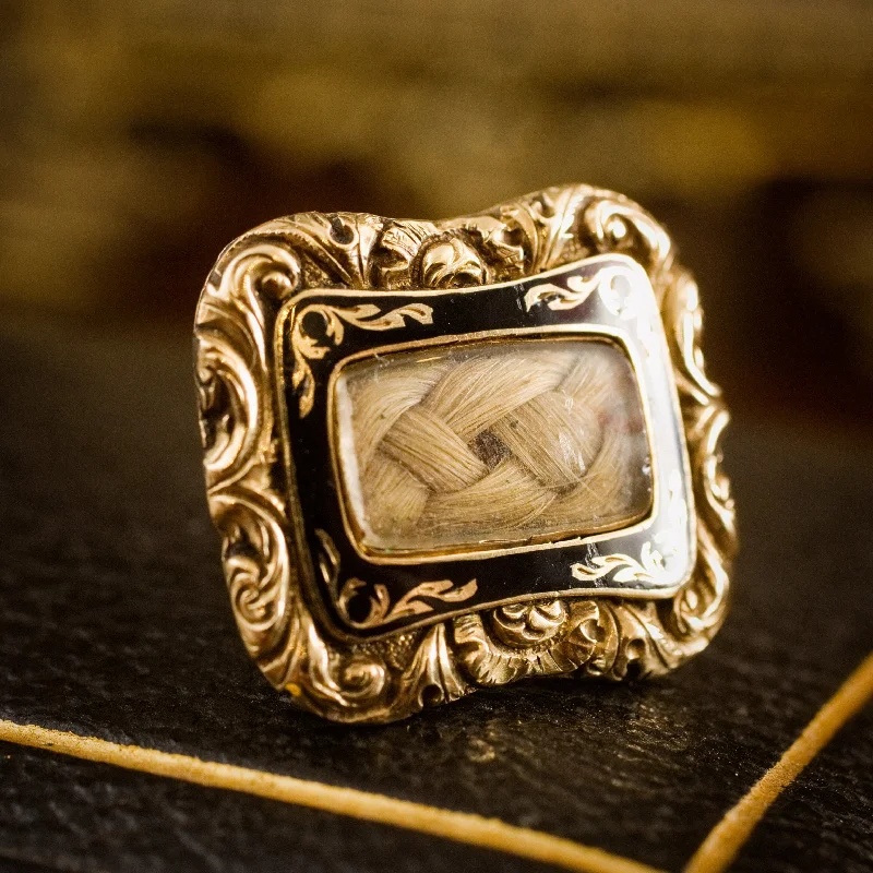 Silk cord brooch-Elaborately Beautiful Date 1828 Enamelled Mourning Brooch