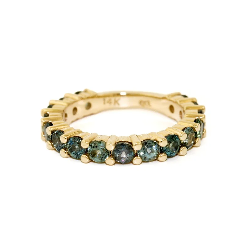 Bead row rings-Teal Sapphire Band