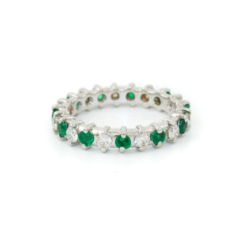 Bold gem rings-14k White Gold x .25ct Emerald & .33ct Diamond Infinity Band