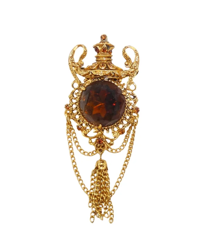 Morganite brooch-Florenza Gold Tone Smokey Topaz Color Brooch