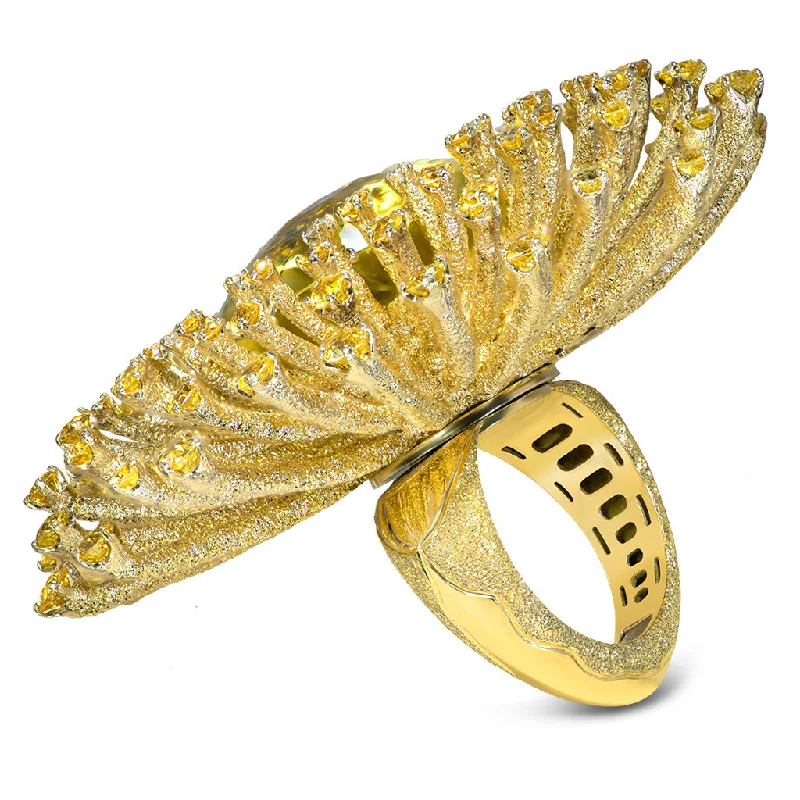 Raven feather rings-Gold Astra Ring with Lemon Quartz, Sapphire & Diamonds