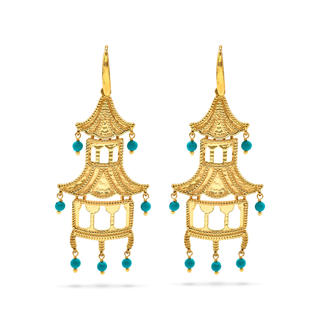 Vintage flair earrings-Capucine De Wulf Grand Pagoda  Turquoise Earrings