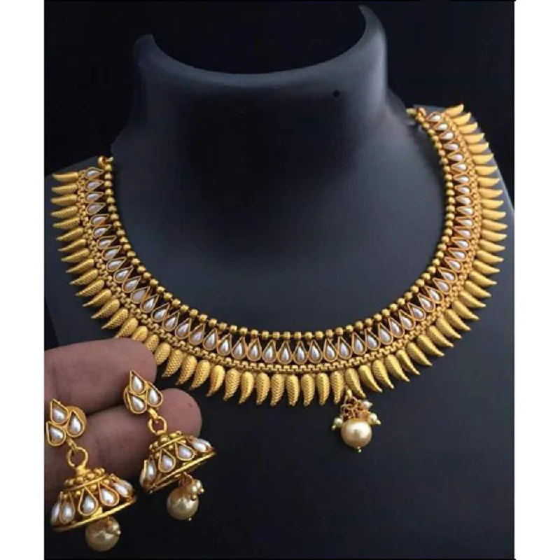 Vintage locket necklaces-India Art Gold Plated White Pota Stone Choker Necklace Set