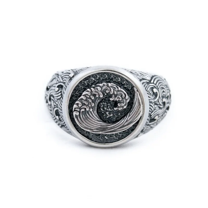 Fluid gem rings-Silver "Wave" Signet Ring