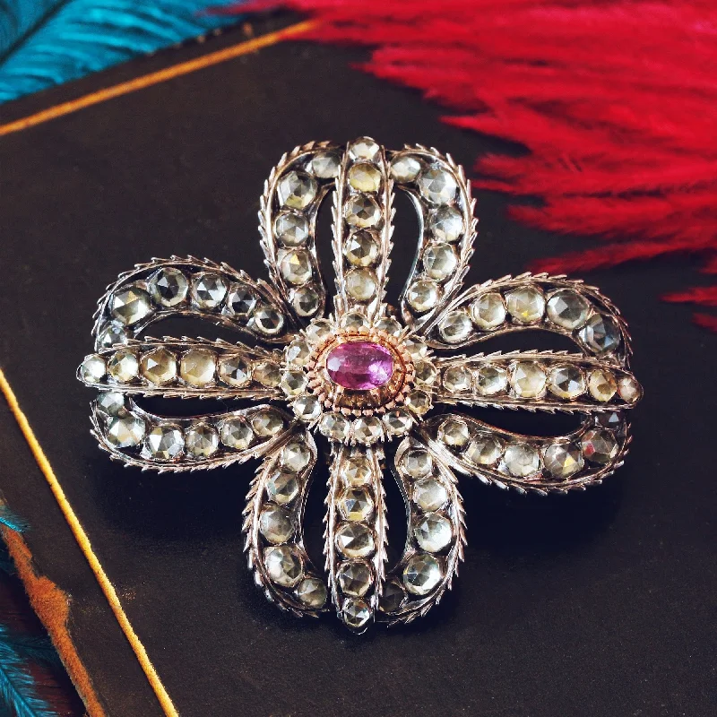 Chunky gem brooch-Antique Ceylonese Jargoon & Pink Ruby Brooch