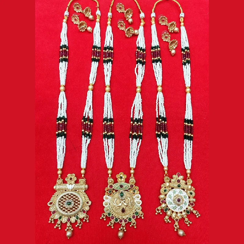 Vibrant enamel necklaces-Manisha Jewellery Gold Plated Pota Stone And Pearl Necklace Set (Assorted Design 1 Piece Only)