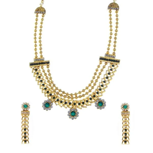 Minimal gem necklaces-Tip Top Fashions Stone Gold Plated Traditional Necklace Set - 1106303F