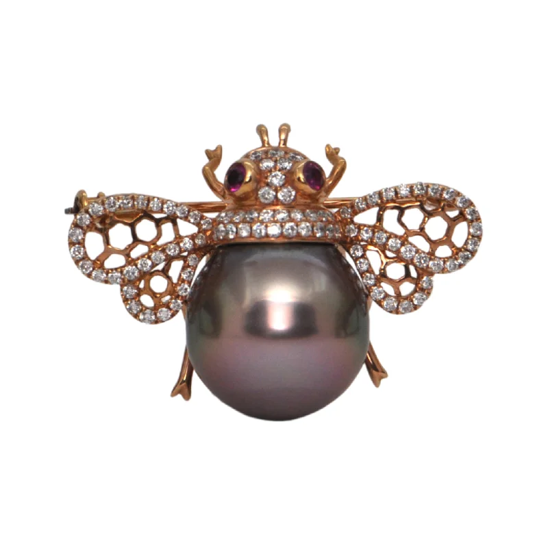 Whimsical brooch-Bronze Tahitian Pearl, Ruby & Diamond Bumble Bee Brooch