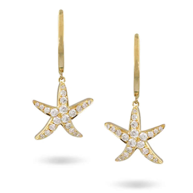 Small star earrings-18k Gold Diamond Starfish Earrings