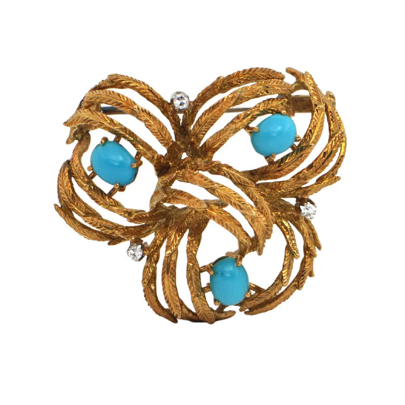 Surf design brooch-Retro Turquoise and Diamond 18K Gold Brooch 'Italy'