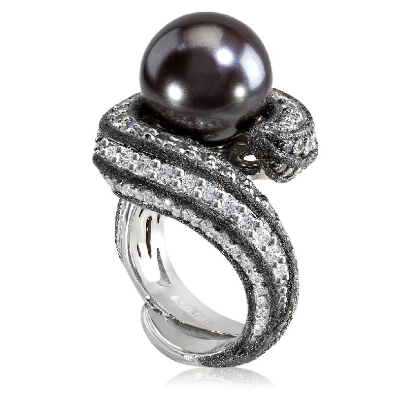 Elastic gem rings-Gold Twist Ring With Tahitian Pearl & Diamonds