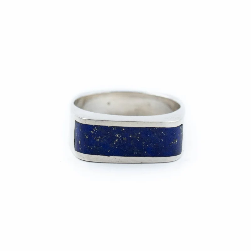 Topaz inlay rings-Sleek Lapis Inlay Ring