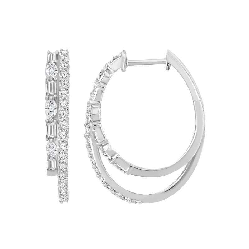 Wide hoop earrings-18k Gold Double Row Hoop Earrings