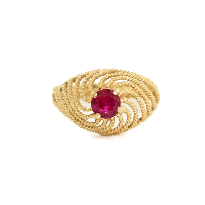 Quartz inlay rings-18k Gold x Rubellite Spiral Cocktail Ring