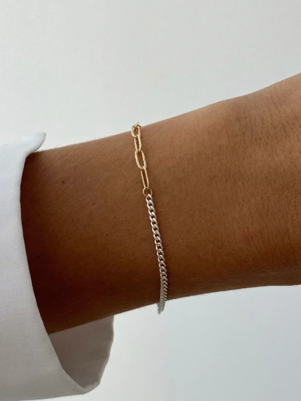 Leaf charm bangles-TWO TONED BRACELET