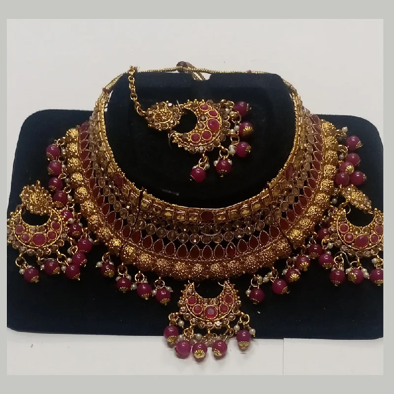 Pixie wing necklaces-Kumavat Jewels Gold Plated Kundan Stone And Beads Traditional Choker Necklace Set with Maang Tikka