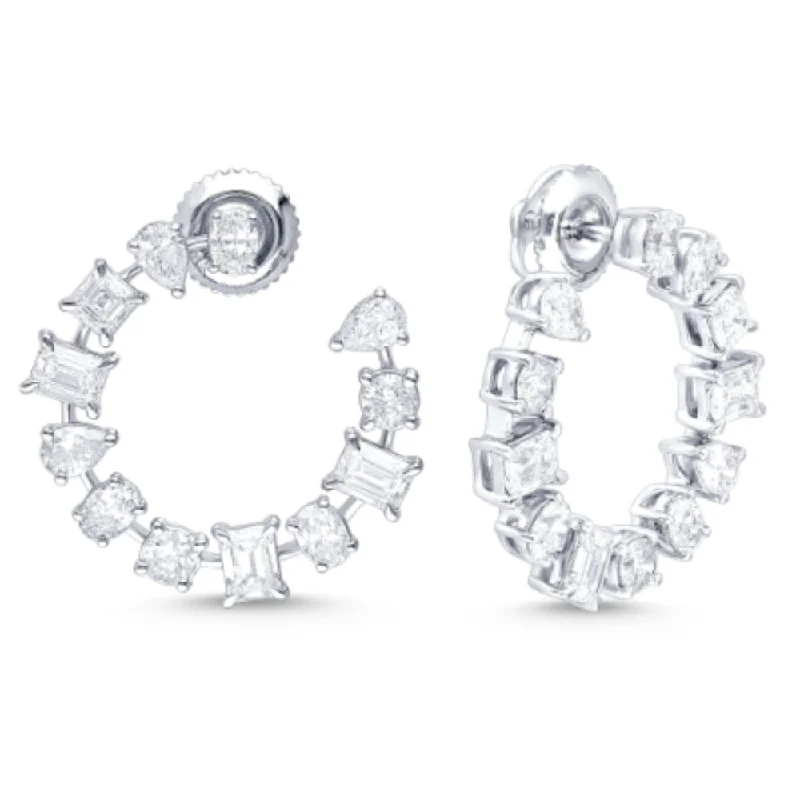 Wave drop earrings-14k Multi-Shape Diamond Hoop Earrings