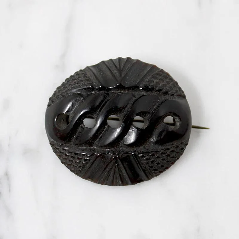 Elegant design brooch-Carved Horn Victorian Mourning Brooch