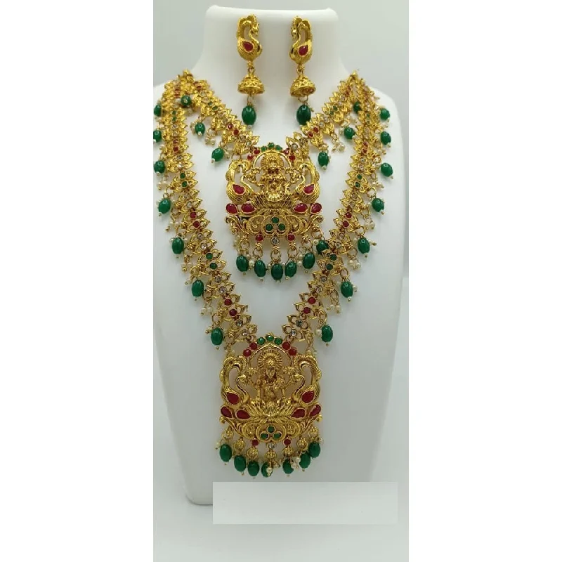 Vibrant enamel necklaces-Akruti Collection Gold Plated Beads And Pota Stone Necklace Combo