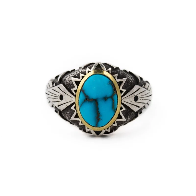 Smooth stone rings-"Cimmerian Sun" Ring w/ Egyptian Turquoise