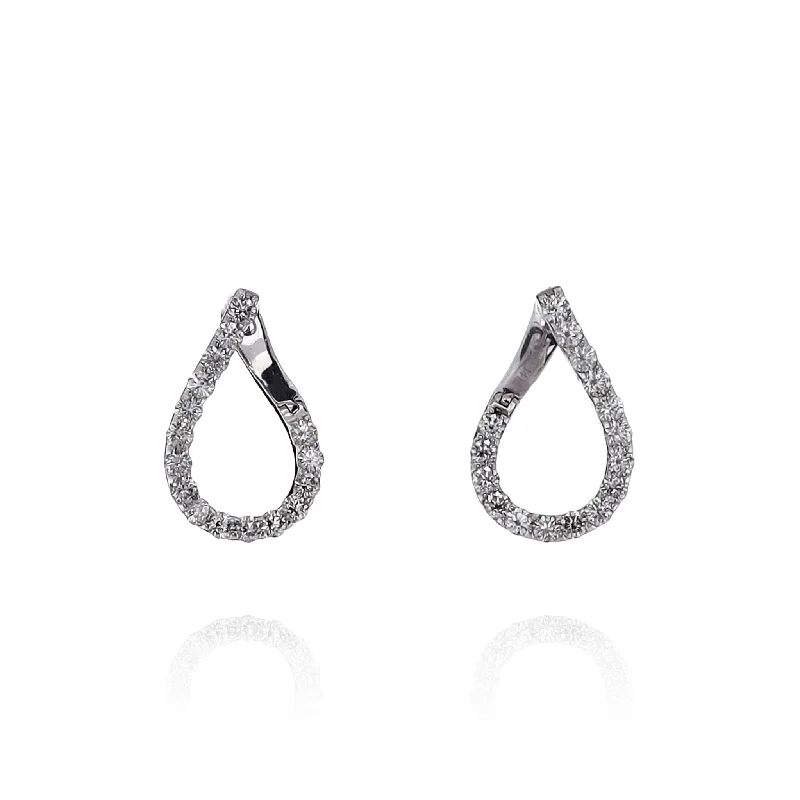 Aquamarine earrings-14k White Gold Front Facing Diamond J Hoop Earrings