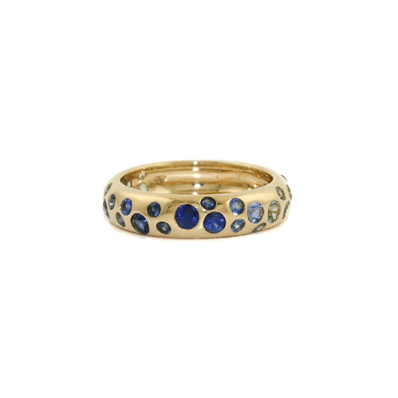 Petal carved rings-14k Gold x 4mm Blue Sapphire Ombre Confetti Band