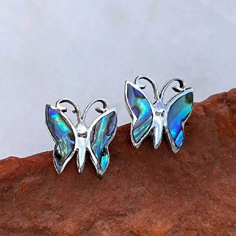 Subtle dangle earrings-Abalone Butterfly Studs - Sterling Silver, Indonesia