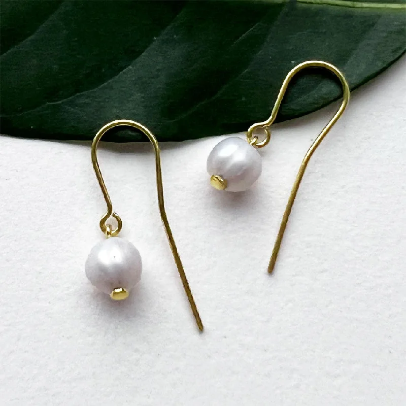 Warm clay earrings-Simplicity Pearl Earrings - Brass, Indonesia