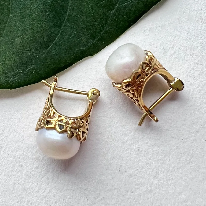 Twine bead earrings-Filigree Pearl Earrings - Brass , Indonesia