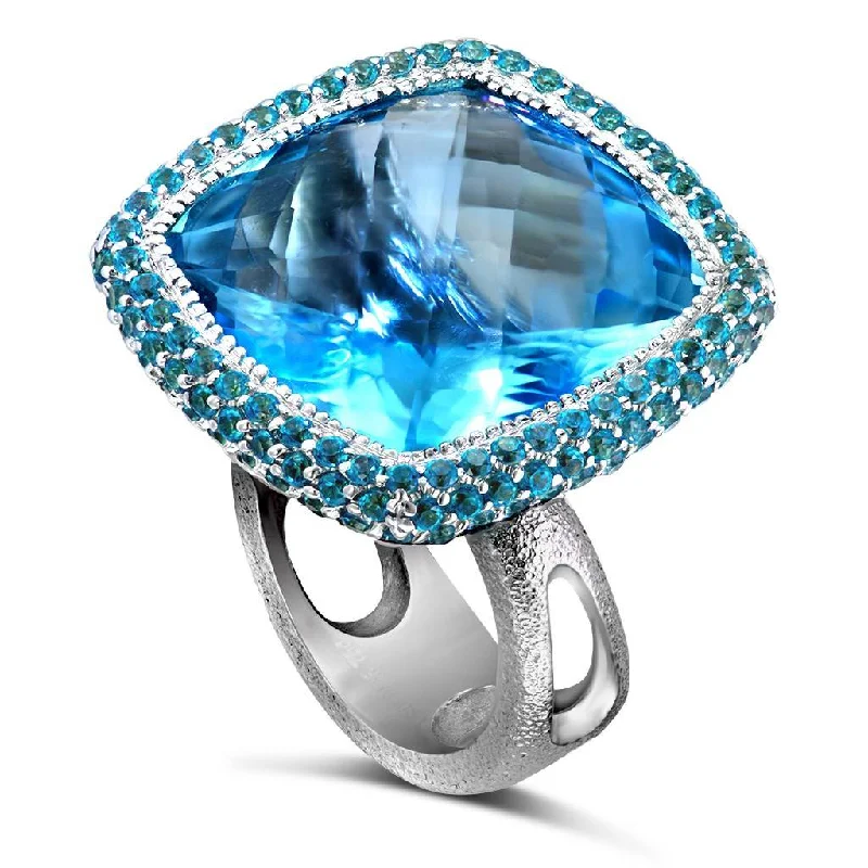 Chunky gem rings-Gold Royal Ring with Blue & Paraiba Topaz