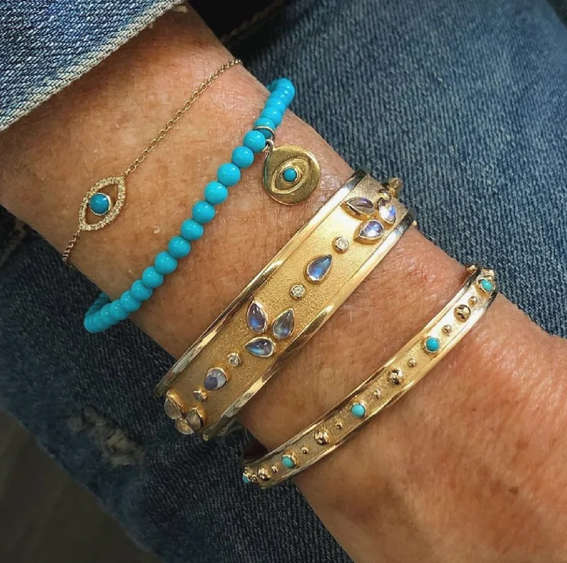 Polished bead bangles-Dew Drop Evil Eye Bracelet - Turquoise & Sapphires