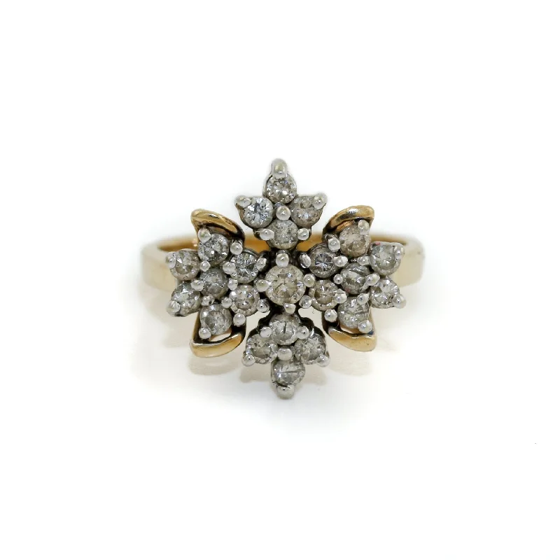 Glittering crystal rings-Art Deco Diamond Clover Ring x 14k Gold