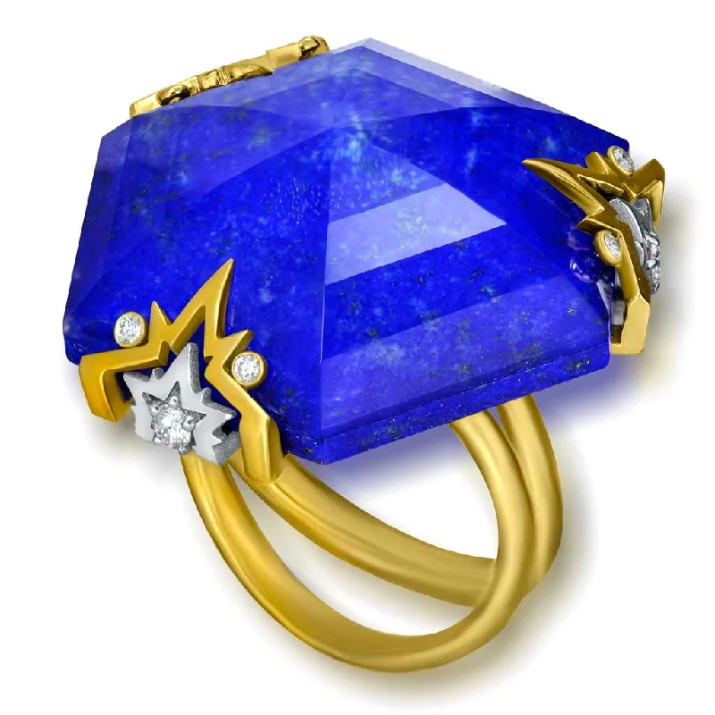 Flat knot rings-Gold Denim Ring with Lapis Lazuli & Diamonds