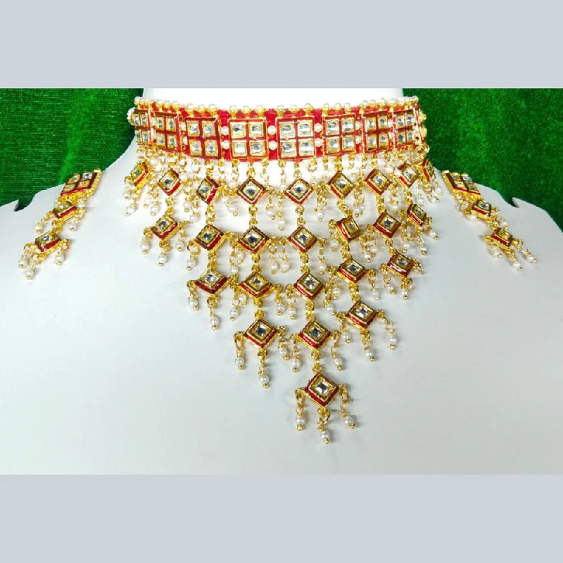 Spirit charm necklaces-Roshni Emitation Gold Plated Kundan Stone & Beads Necklace Set