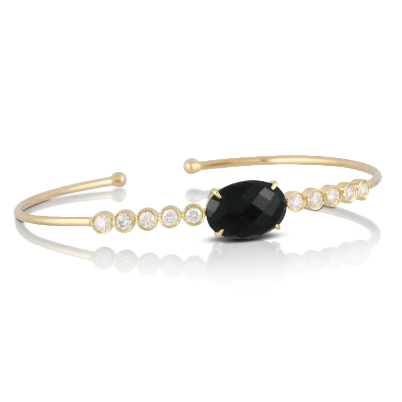 Solid stone bangles-Black Onyx and Diamond Bracelet