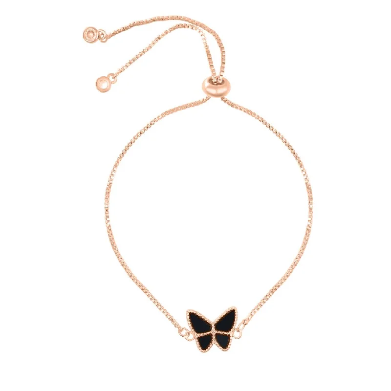 Heavy stone bangles-14k Rose Gold Plated Black Butterfly Bolo Bracelet