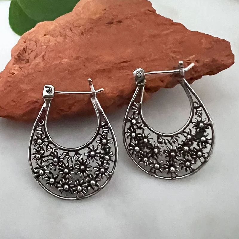 Bold hoop earrings-Field of Daisies Earrings - Sterling Silver, Indonesia