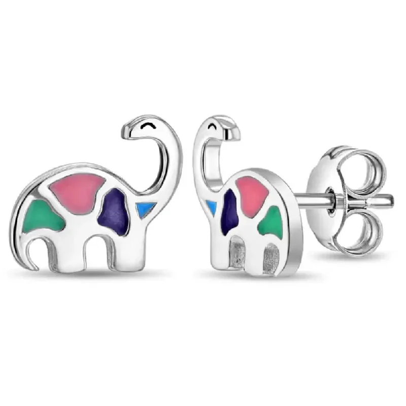 Bead weave earrings-Children's Sterling Silver Dinosaur Enamel Stud Earrings