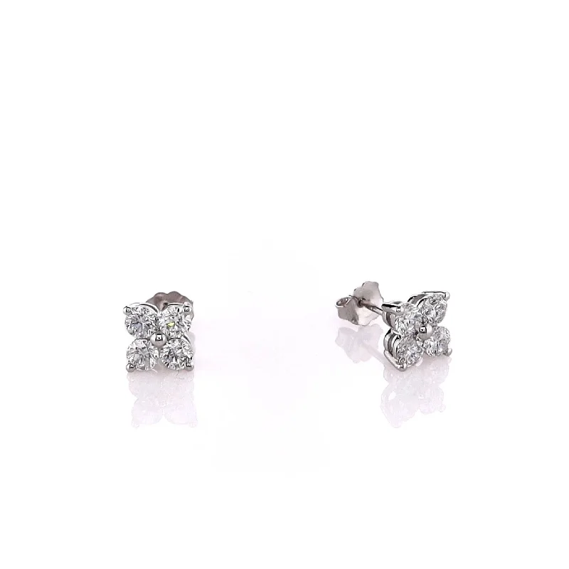 Vibrant gem earrings-14k White Gold 4 Cluster Diamond Stud Earrings