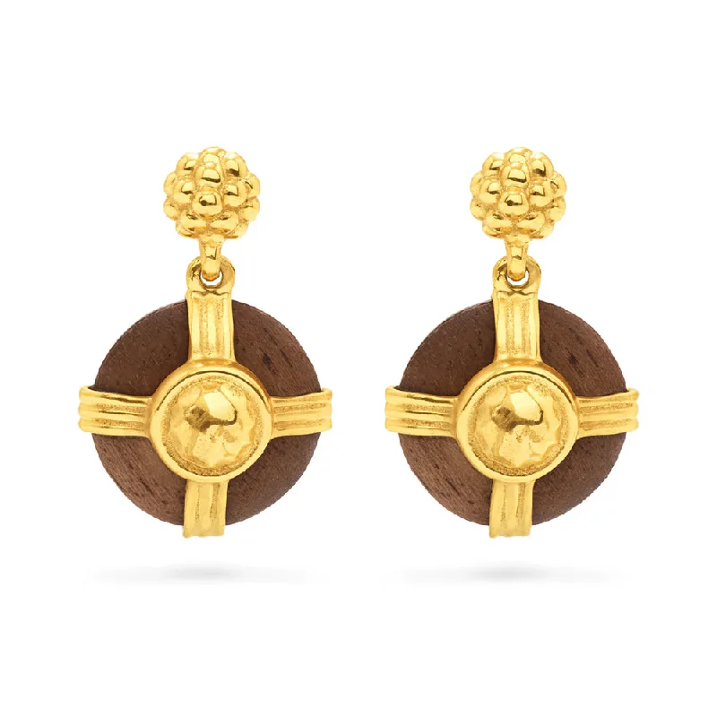 Astro motif earrings-Capucine de Wulf Gaia Round Drop Earrings- Hammered Gold/Teak