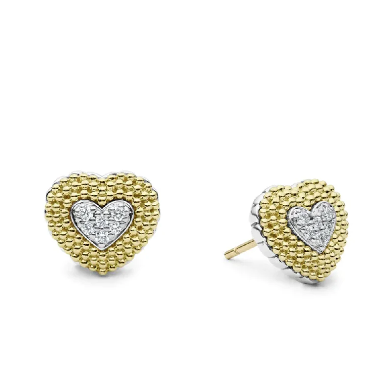 Worn medallion earrings-Lagos Caviar Lux Diamond Heart Stud Earrings