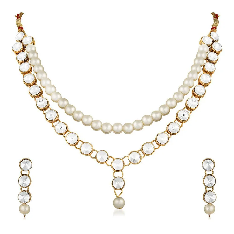 Birch wood necklaces-Mahi Traditional Jewellery Kundan and Artificial Pearl Necklace Set with Earrings for Women (VNCJ100247WHT)