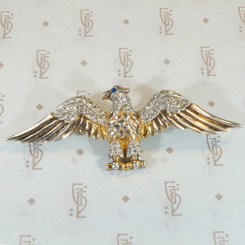 Faith charm brooch-Majestic Sterling & Rhinestone Eagle Brooch by Trifari