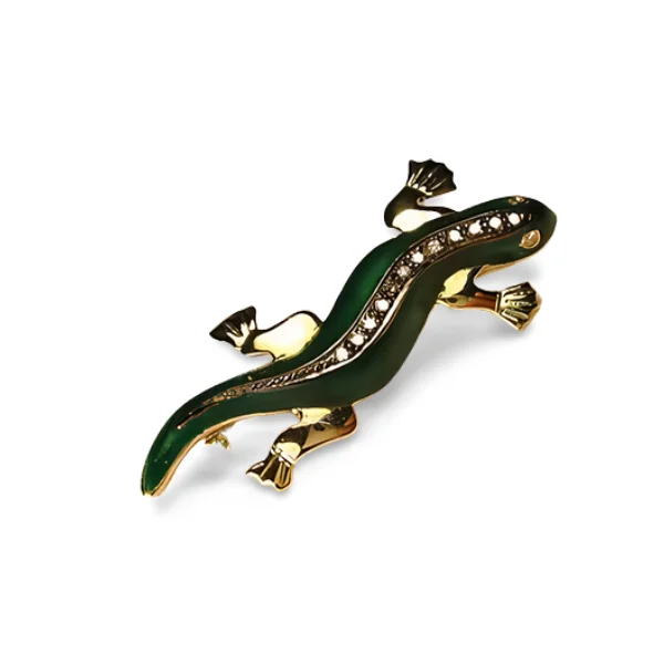 Rough texture brooch-Gorgeous Antique 14K Black Gold Diamond Enamel Lizard Pendant Brooch Pin