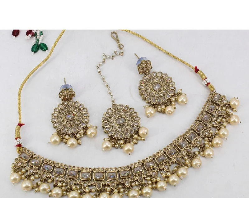 Thin-line necklaces-Sai Fashion Mehendi Antique Polishing Austrian Stone Necklace Set