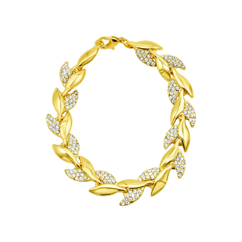 Alloy metal bangles-14k Gold Plated Crystal Leaf Bracelet