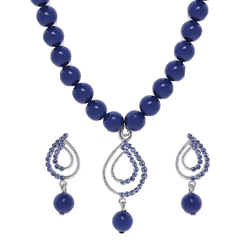 Crystal-twisted necklaces-Mahi Valentine Gift Blue Crystals and Artificial Pearls Paisley Necklace Set for Women (NL1103769RBlu)