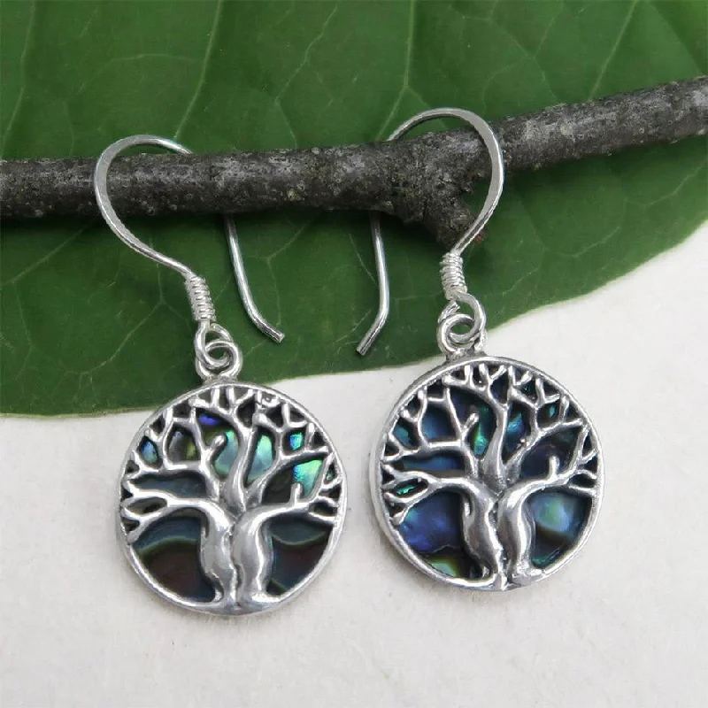 Fox charm earrings-Abalone Tree of Life Earrings - Sterling Silver, Indonesia