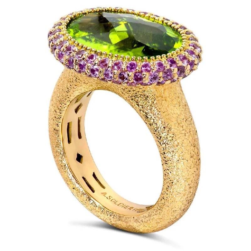 Thai style rings-Gold Cocktail Ring with Peridot & Pink Sapphire