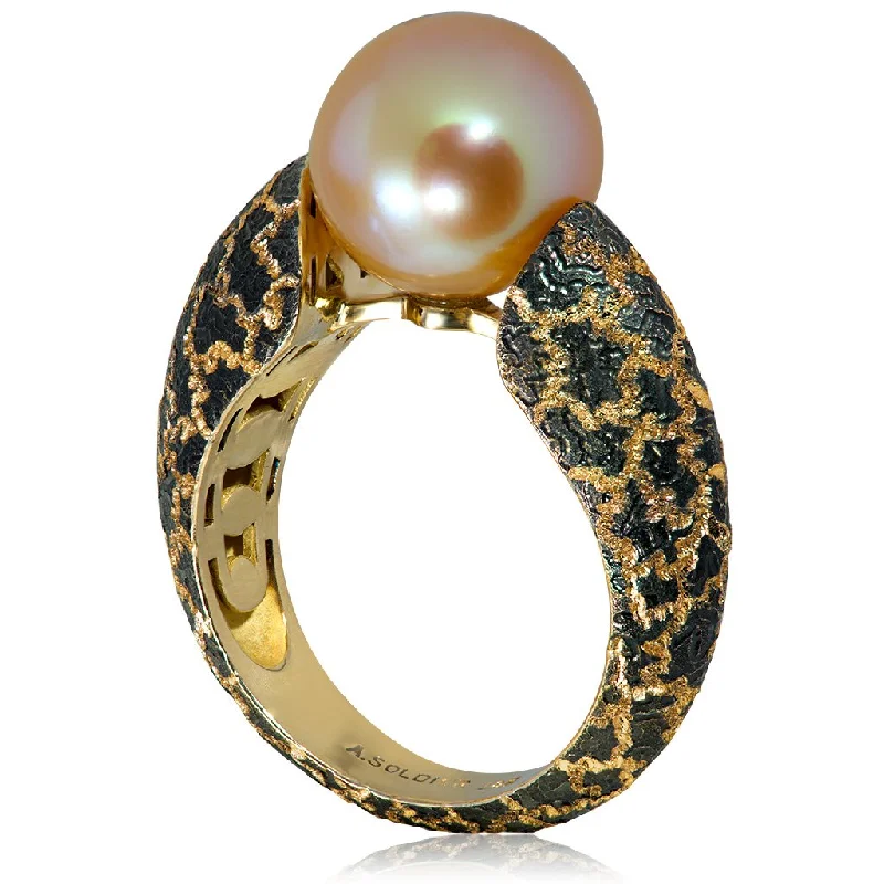 Rustic cameo rings-Gold Ring with Freshwater Peach Pearl